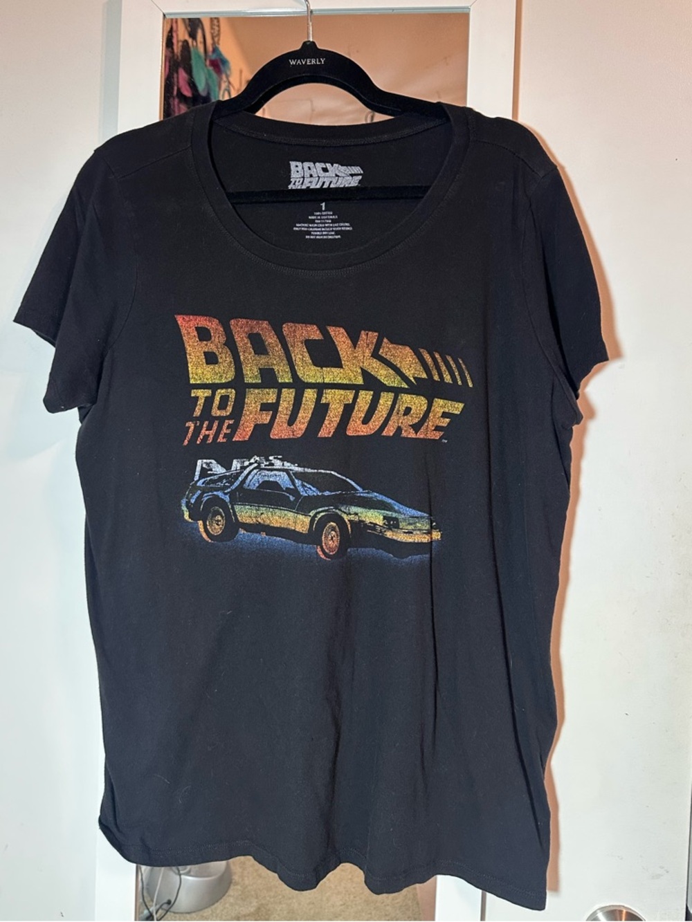 Black 'Back to the Future' Graphic Tee featuring the DeLorean